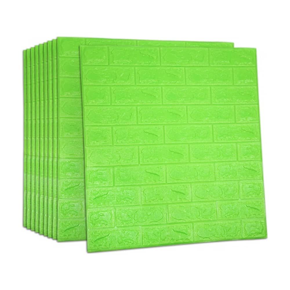 Pack 10 Lamina Papel Mural Autoadhesivo 3d Ladrillo Verde image number 0.0