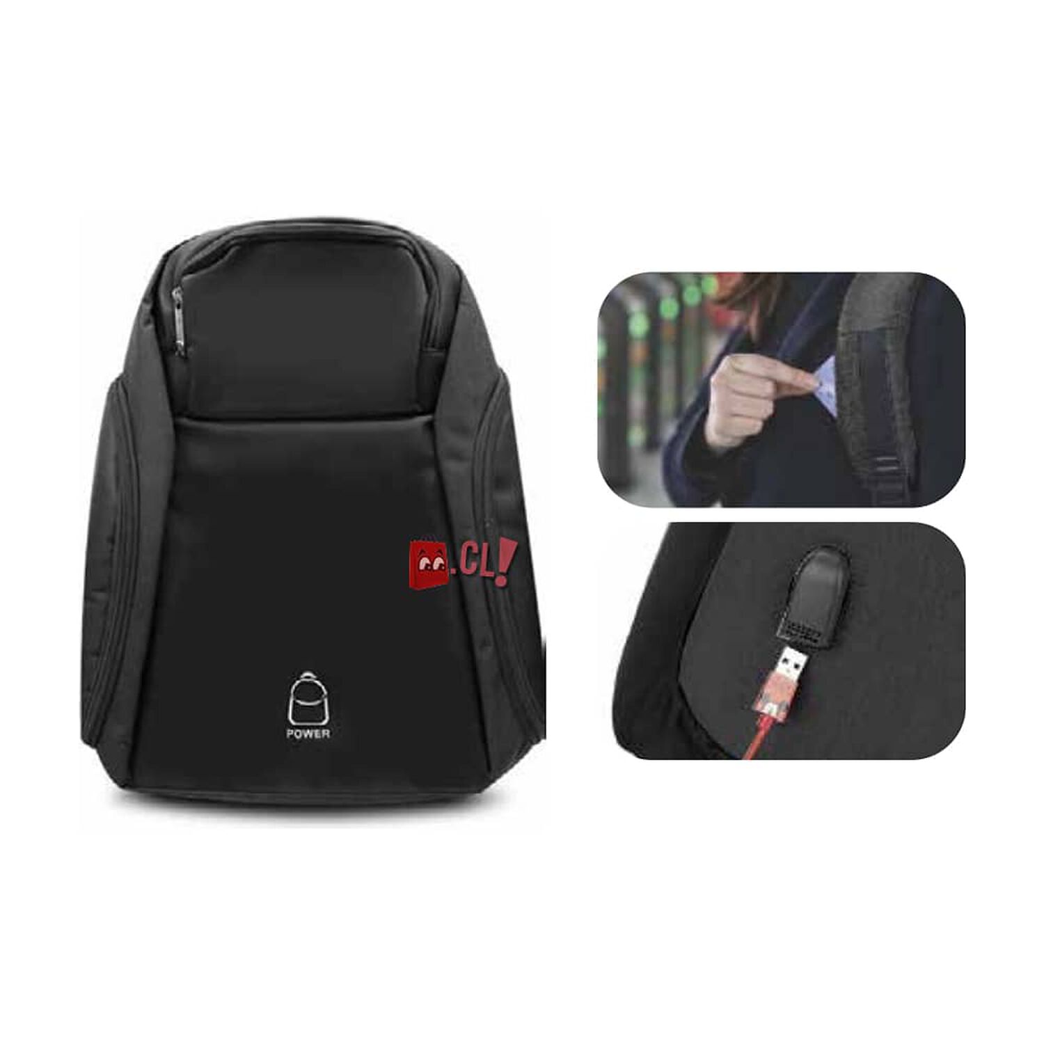 Mochila Antirrobo Impermeable Usb Negro - Ps image number 1.0