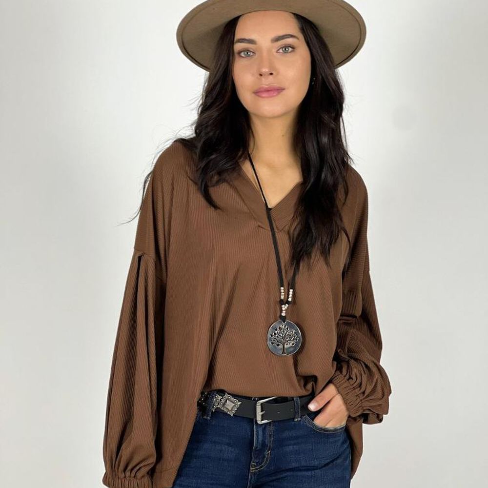 Blusa Cuello V Mangas Globo image number 2.0