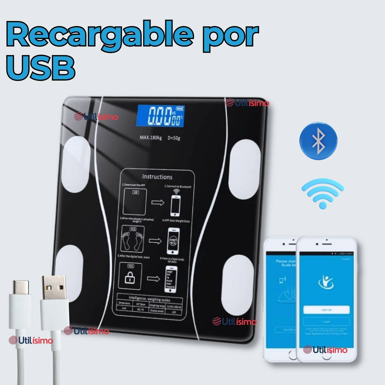 Balanza Pesa Digital Inteligente App Bluetooth B&aacute;scula Recargable image number 8.0