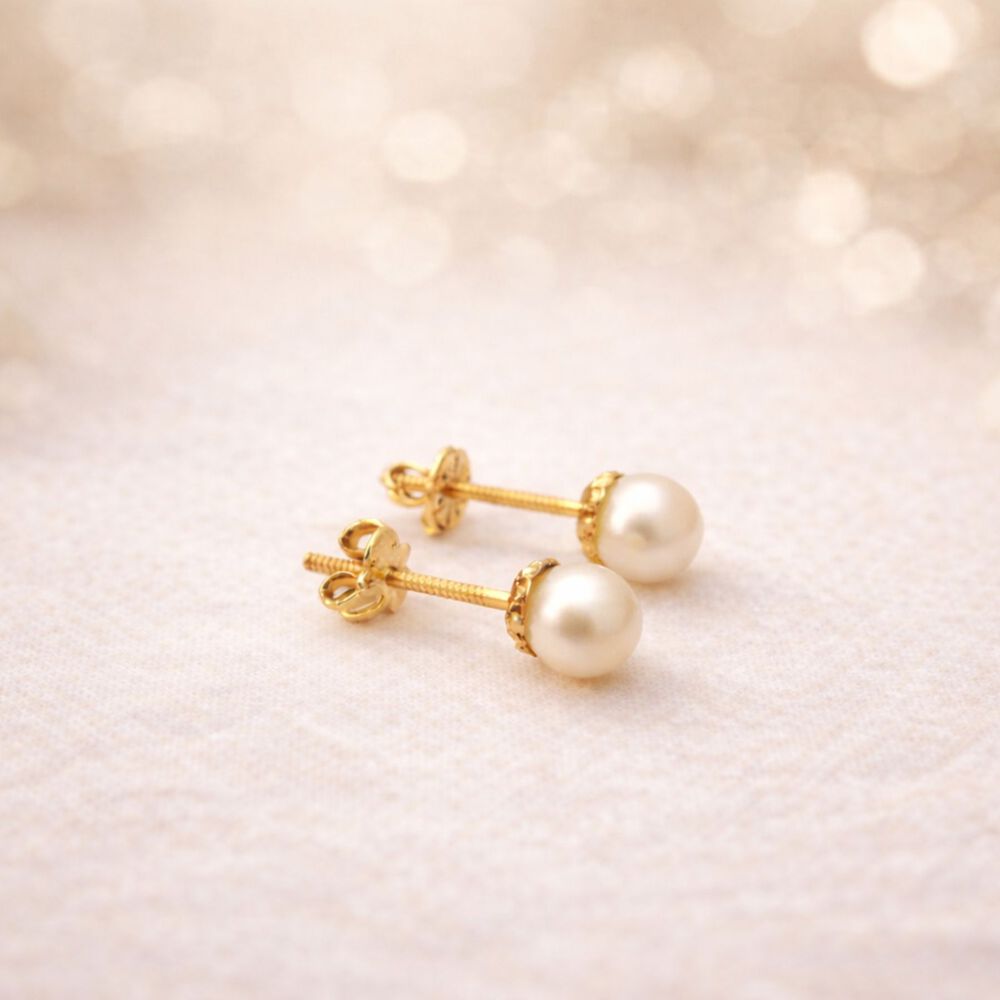 Aros Perla Cultivada Casquillo 5mm N3 Oro 18k Atornillados 1.40gr Mujer Elegantes image number 1.0
