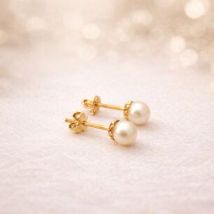 Aros Perla Cultivada Casquillo 5mm N3 Oro 18k Atornillados 1.40gr Mujer Elegantes