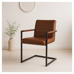 Silla Industrial De Cuero Sint&eacute;tico Marr&oacute;n Con Base Met&aacute;lica