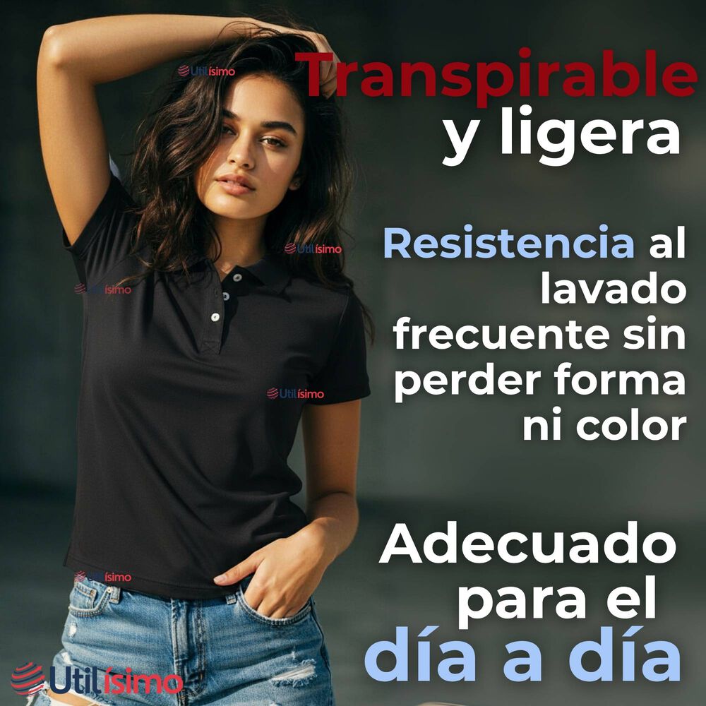 Polera Pique Premium 200g Manga Corta 100% Algod&oacute;n Textura Suave Chemise Negro Mujer image number 5.0