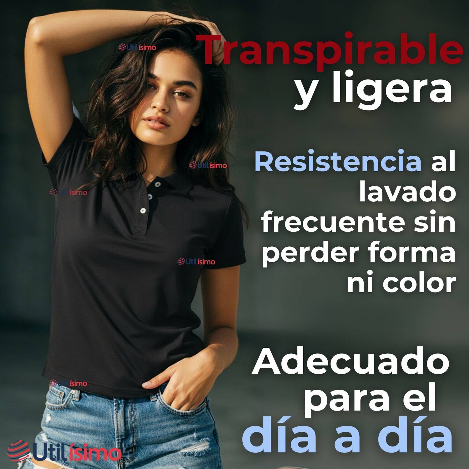 Polera Pique Premium 200g Manga Corta 100% Algod&oacute;n Textura Suave Chemise Negro Mujer image number 5.0