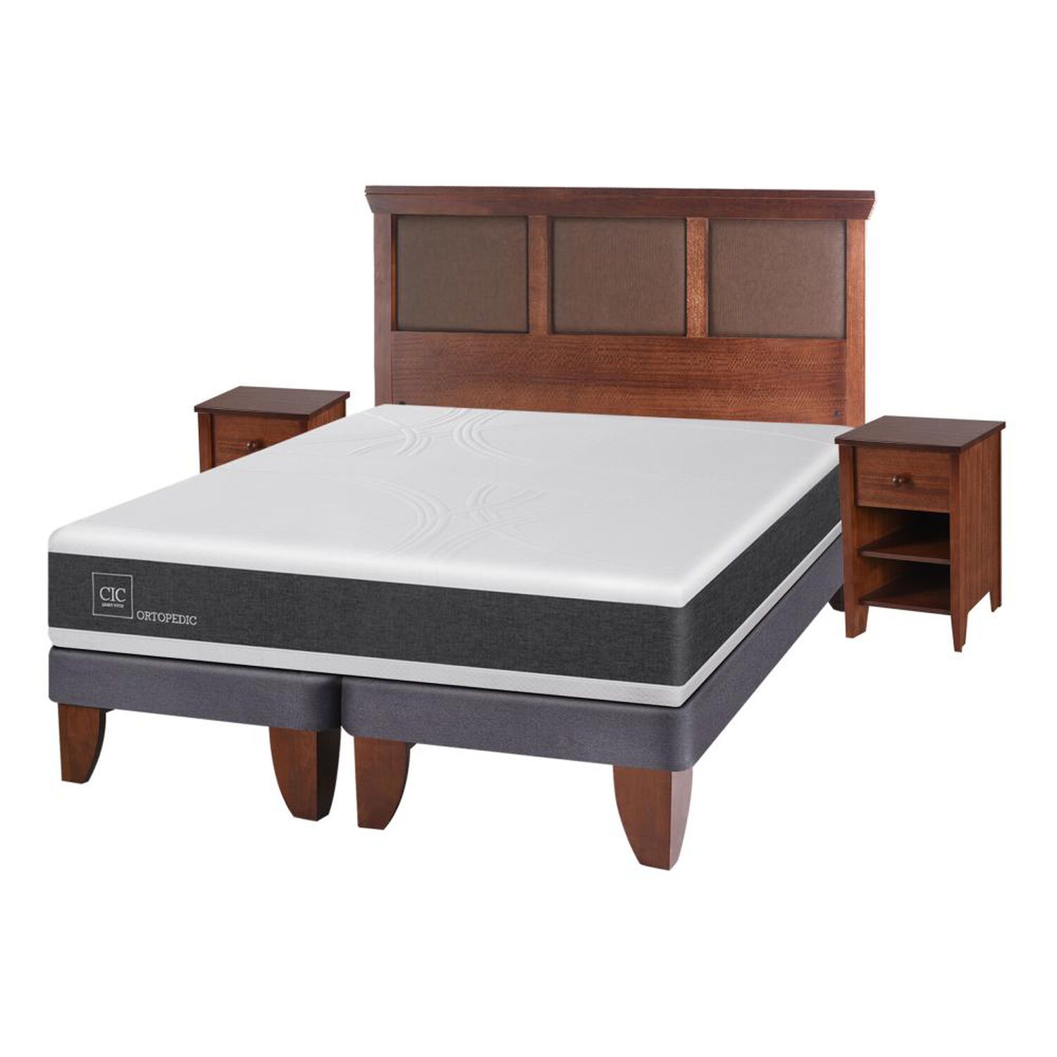 Cama Europea Cic Ortopedic / 2 Plazas / Base Dividida  + Set De Maderas image number 1.0