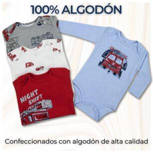 Pack 4 Bodys Ni&ntilde;o Manga Larga Tedmimak 100% Algod&oacute;n Red Cars