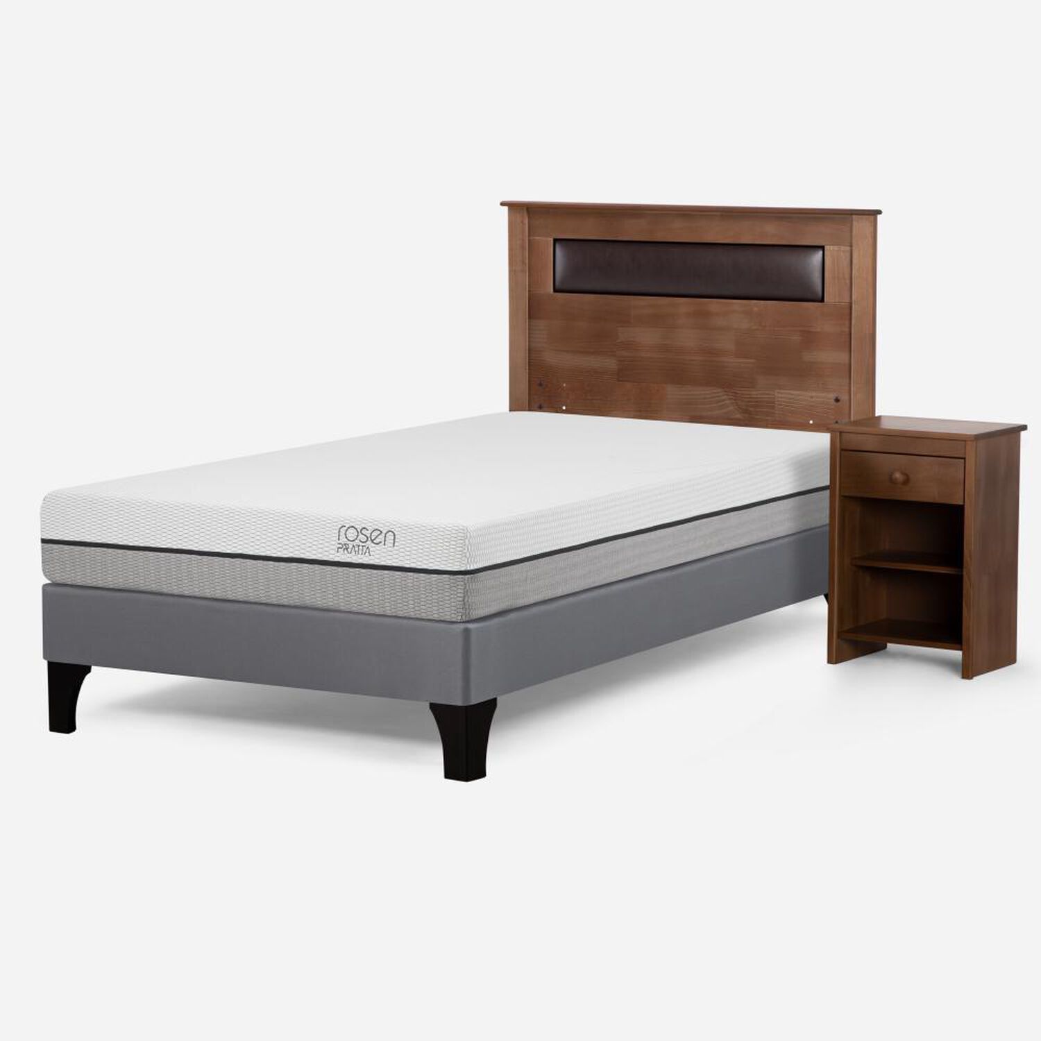 Cama Europea Rosen Pratta / 1.5 Plazas / Base Normal + Set De Maderas Ferrara image number 1.0