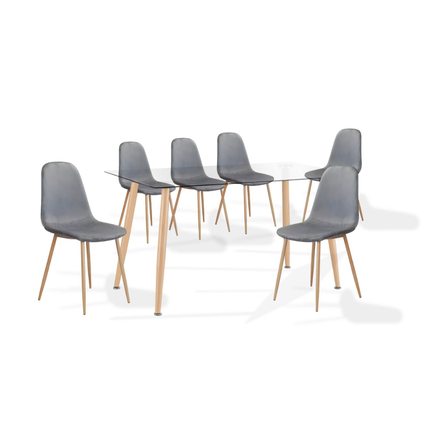 Comedor Mesa De Vidrio 120x80 + 6 Sillas Spoon Terciopelo Gris image number 0.0