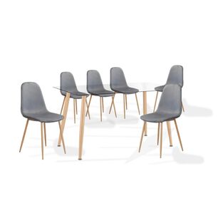 Comedor Mesa De Vidrio 120x80 + 6 Sillas Spoon Terciopelo Gris