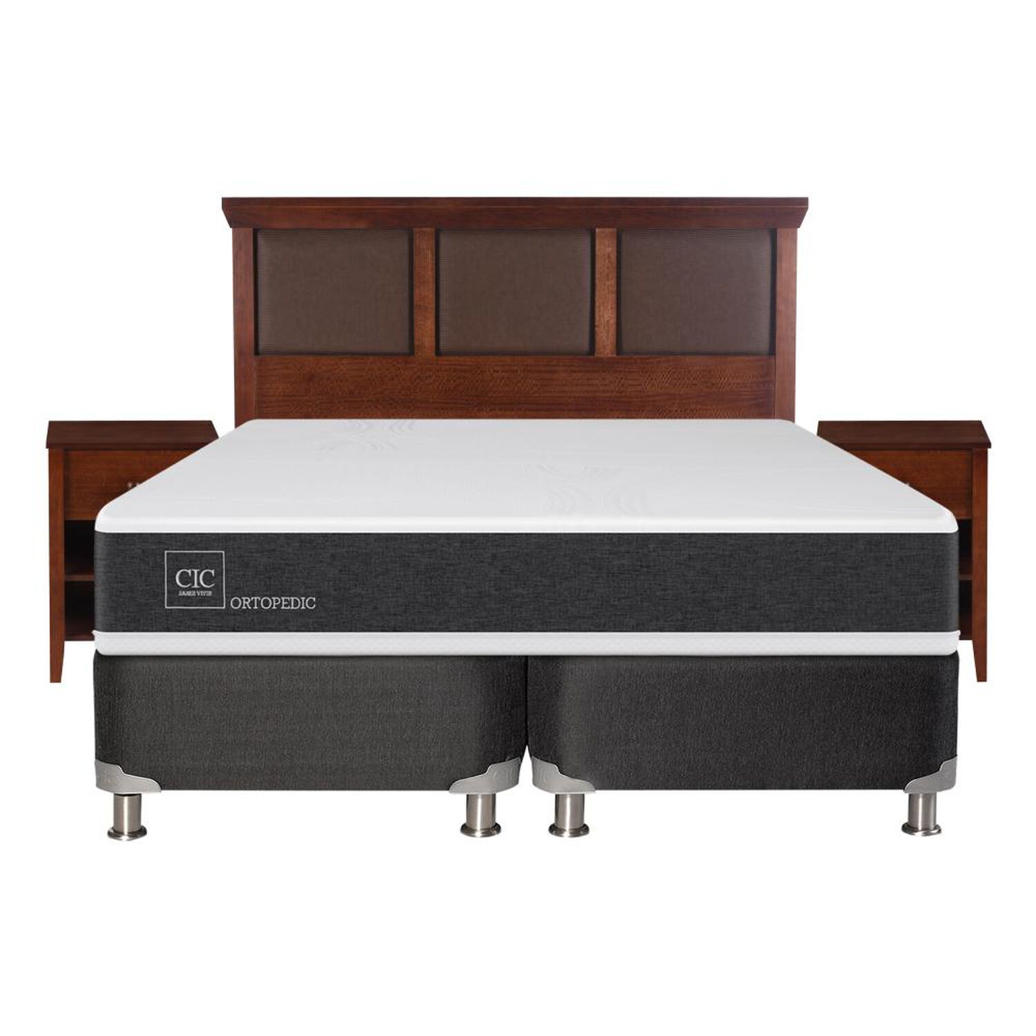Box Spring Cic Ortopedic / 2 Plazas / Base Dividida + Set De Maderas image number 0.0