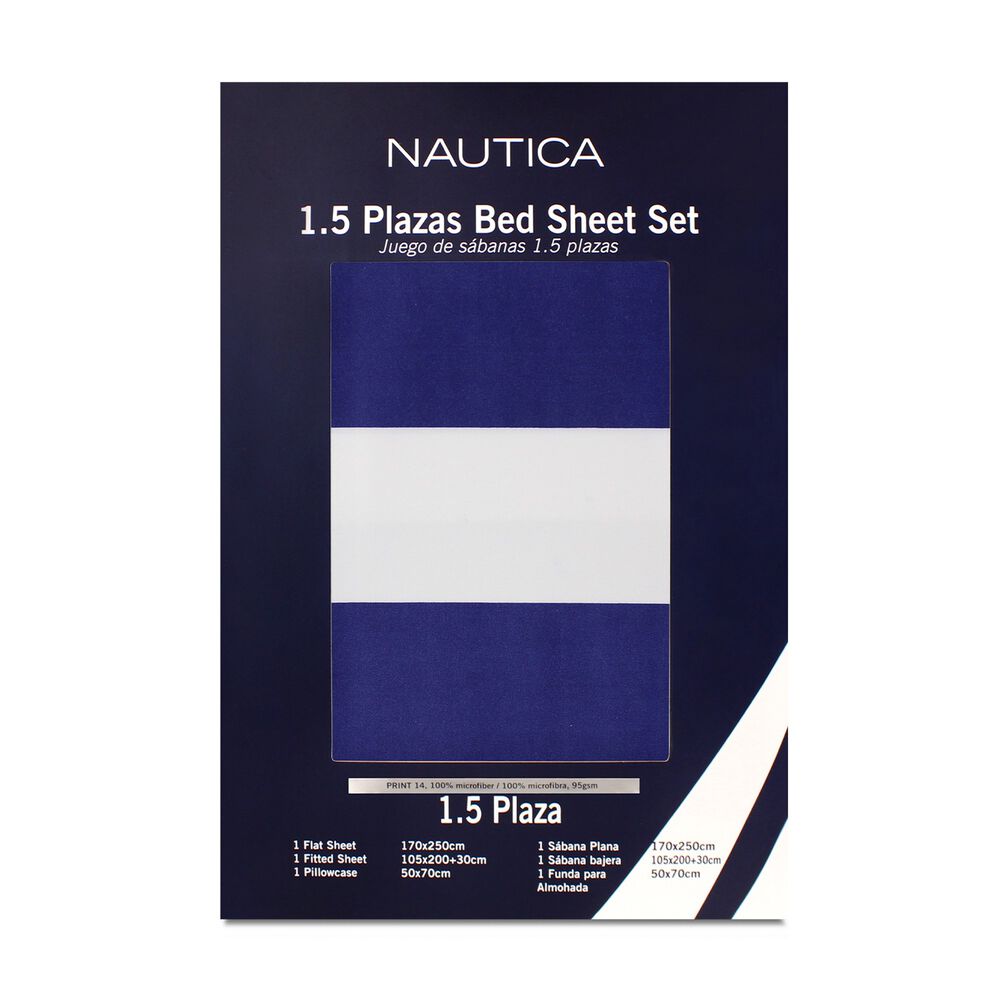 Juego De S&aacute;banas Nautica 3piezas Microfibra 1,5 Plazas Dise&ntilde;o Azul Marino image number 3.0