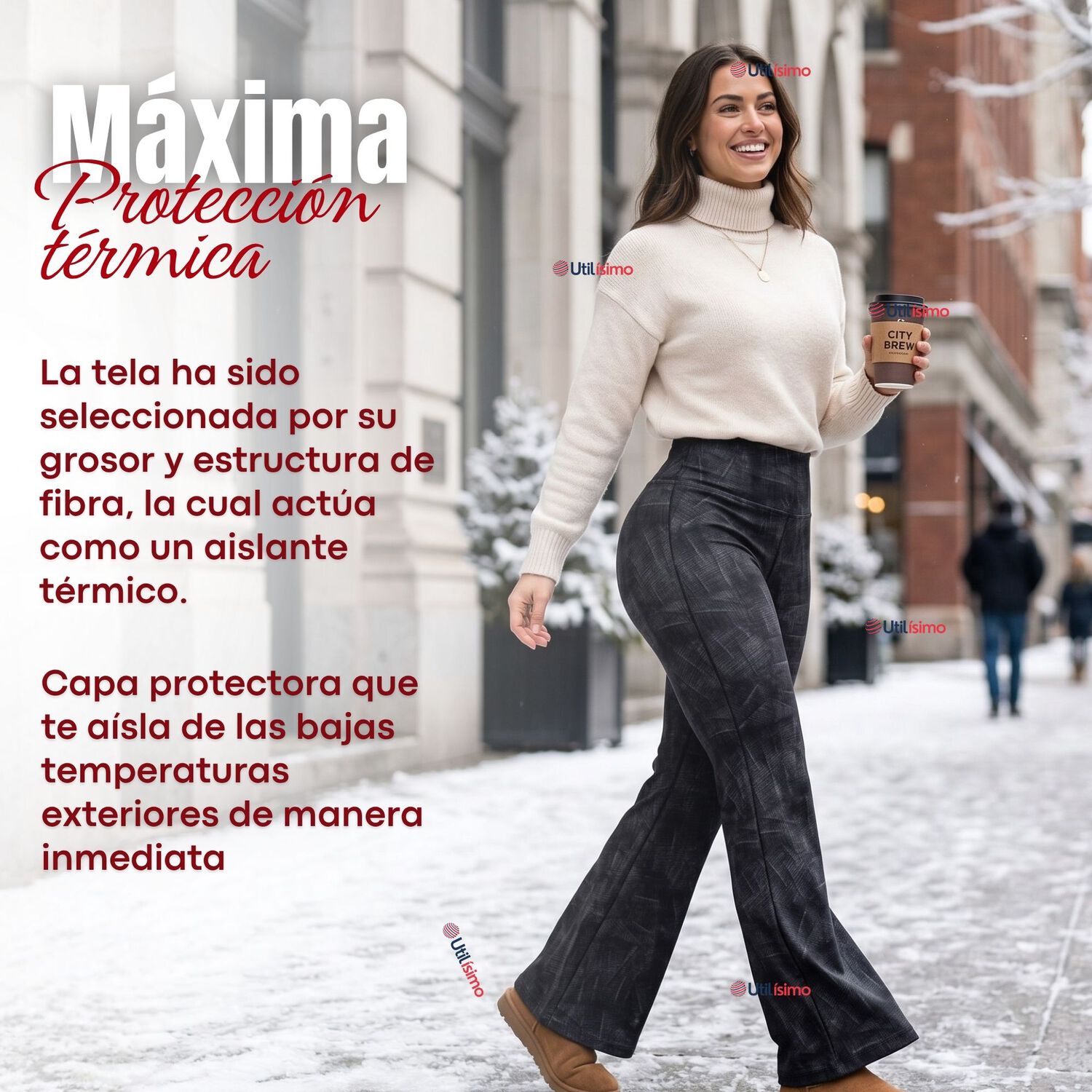 Calza Pantal&oacute;n Polar Con Chiporro Palazzo Mujer Elasticada T&eacute;rmica Negra image number 8.0