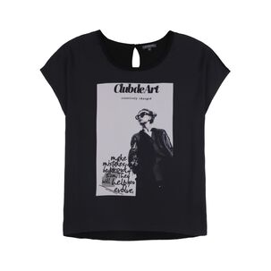 Polera Doble Tela Con Estampado Delantero Manga Corta Mujer Kimera
