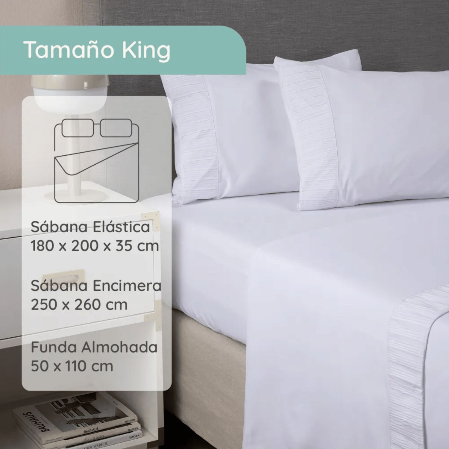 Sabanas Colch&oacute;n King Microfibra 300 Hilos Blanco image number 3.0
