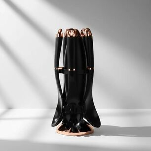 Set Utensilios De Cocina 6 Piezas Con Soporte Giratorio Negro Rose Gold