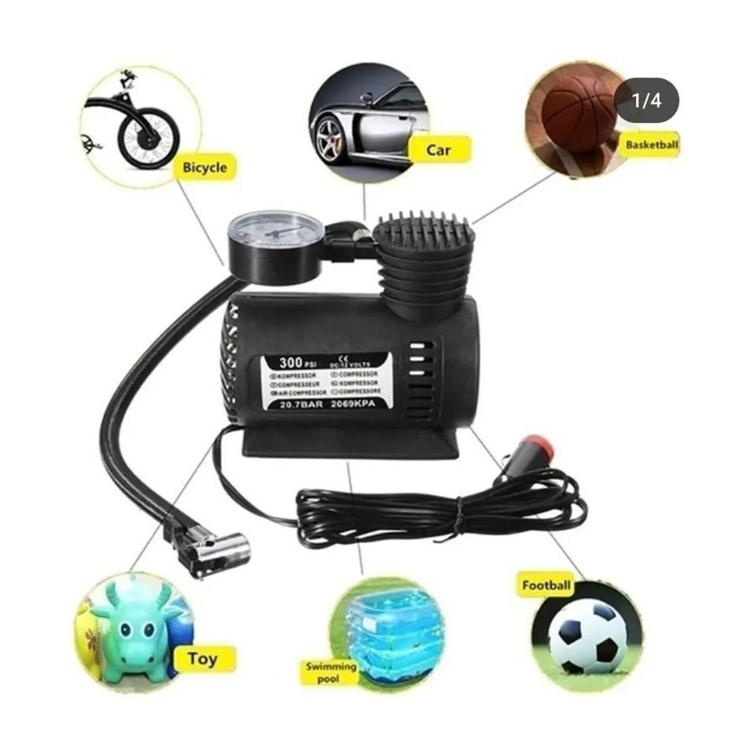Mini Compresor Aire Portatil 300 Psi Auto Moto Inflador 12v image number 4.0