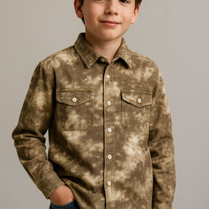 Camisa Tie-dye Infantil Café Jaspeada Manga Larga