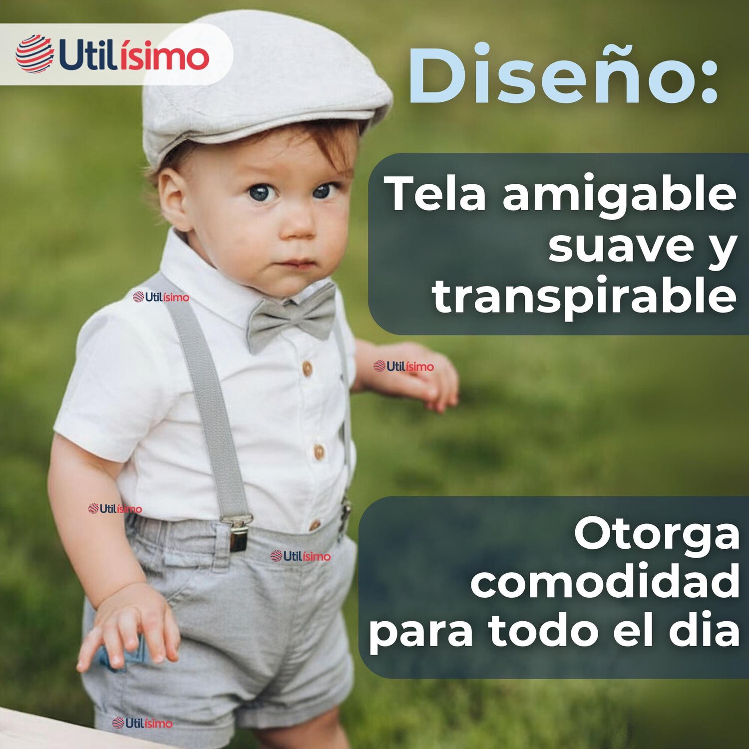 Conjunto De Vestir Con Tirantes Camisa Pantal&oacute;n Corto Algod&oacute;n Beb&eacute; Gris image number 2.0