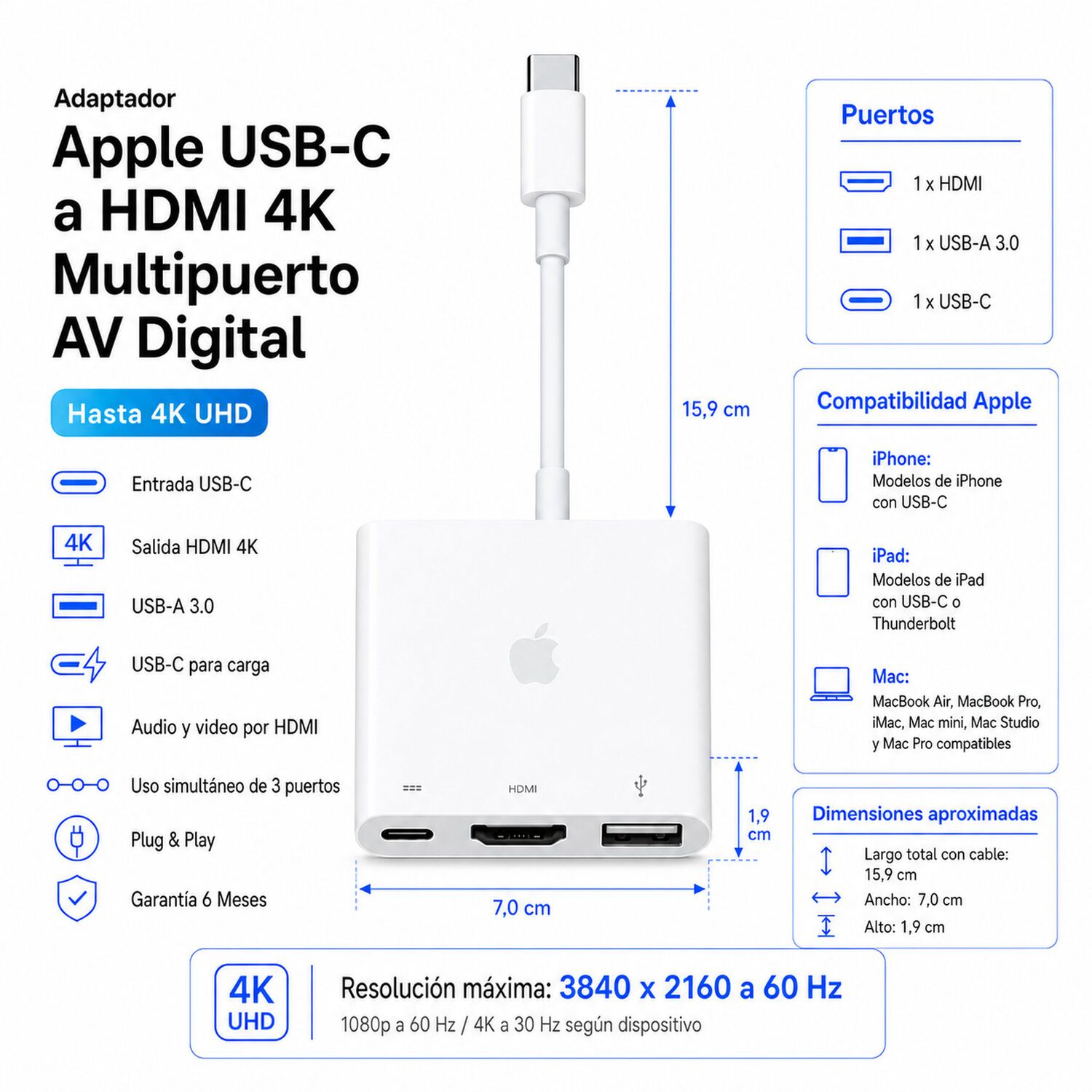Adaptador Apple Usb-c A Hdmi 4k Multipuerto Av Digital image number 7.0