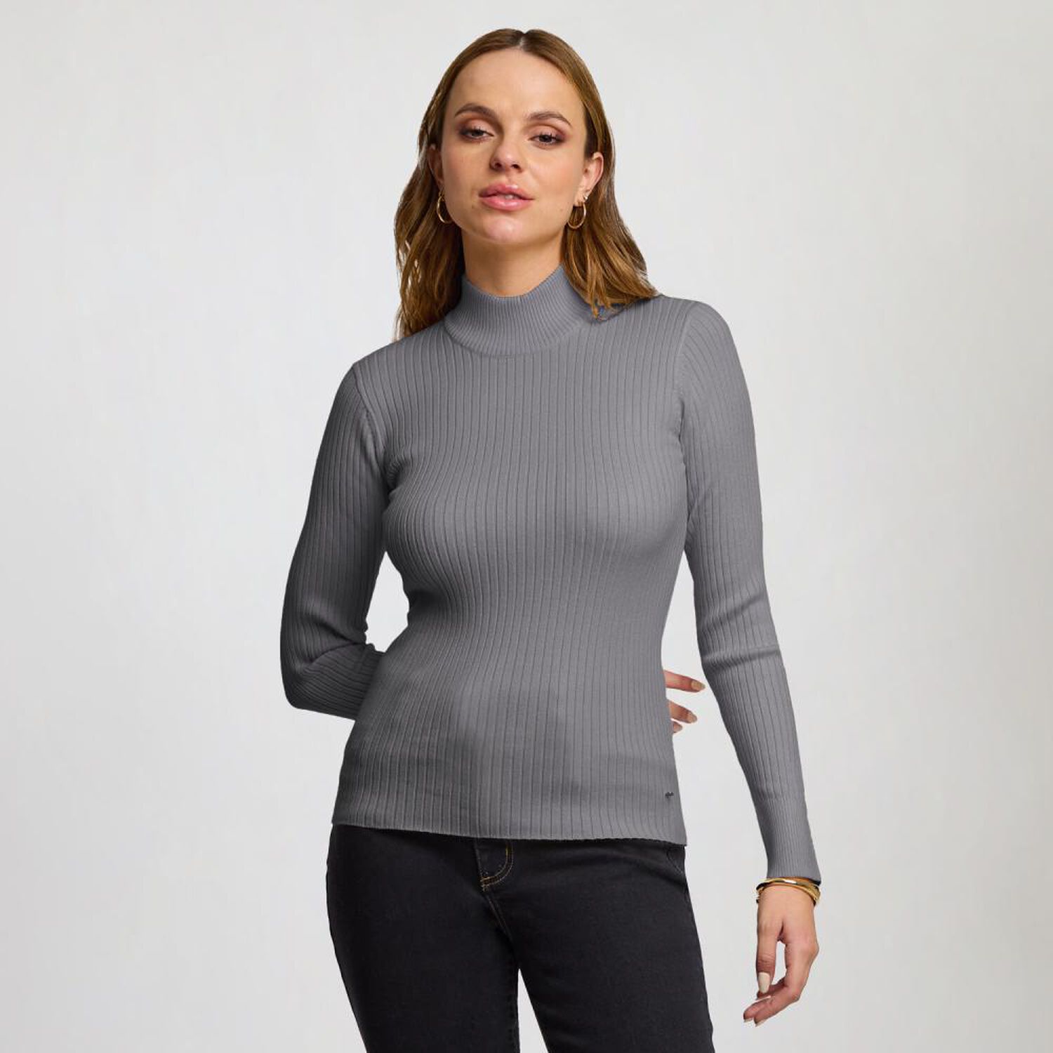 Sweater B&aacute;sico Acanalado Cuello Alto Mujer Kimera image number 0.0