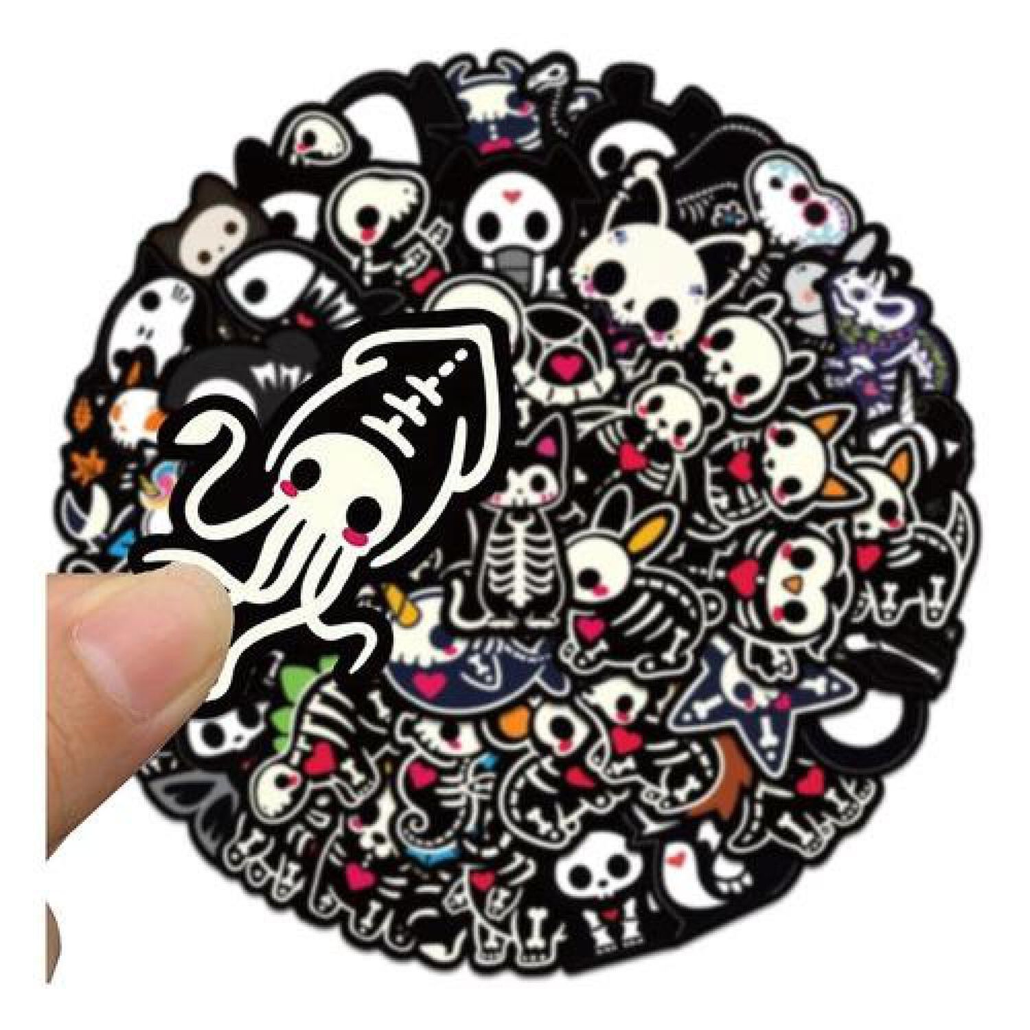 Set Stickers Calcomonias Animalitos Corazon Skull Black Love image number 1.0