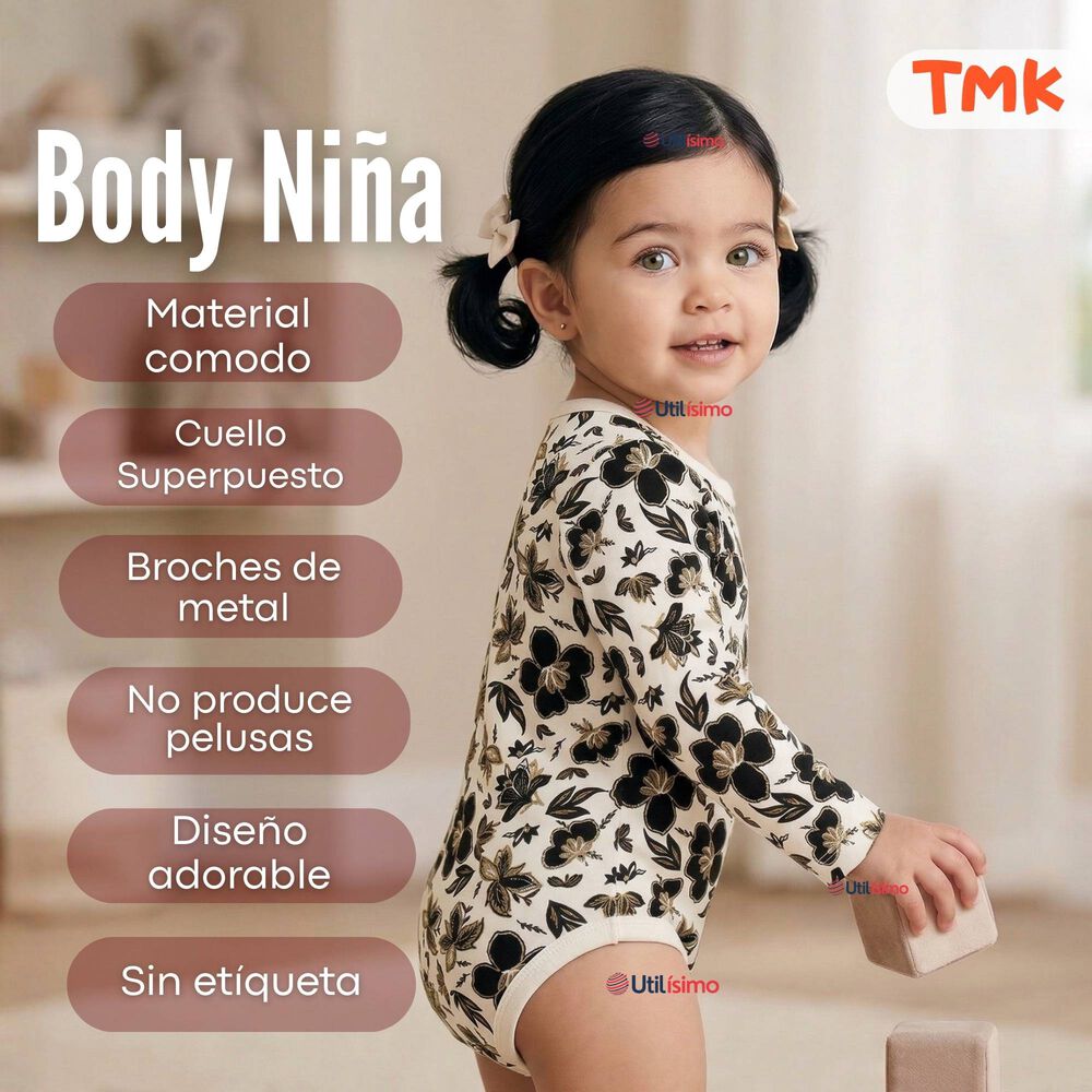 Pack 5 Bodys Manga Larga 100% Algod&oacute;n Beb&eacute; Ni&ntilde;a Golden Magic image number 3.0