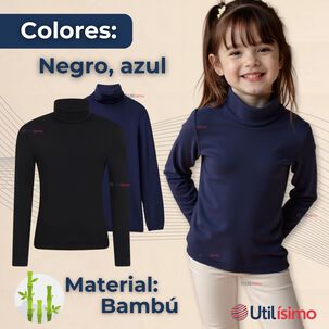 Pack 3 Primera Capa Escolar Bamb&uacute; Invierno Camiseta Ni&ntilde;a Cuello Beatle Polera