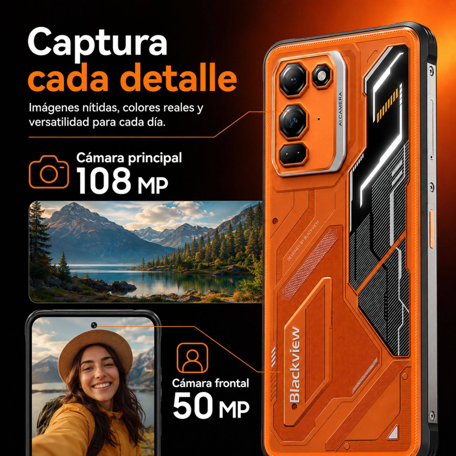 Celular Rugged Blackview Fort 200 Naranjo 256gb 108mp 24gb image number 5.0