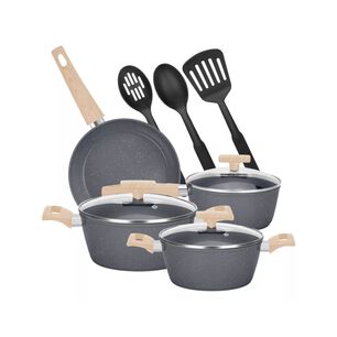 Juego Bater&iacute;a 10 Piezas Cocina Granito Menaje Antiadherente Pmm Negro
