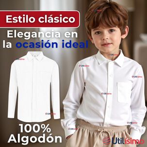Camisa Casual De Vestir Manga Larga Cuello Americano Algod&oacute;n Blanco