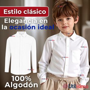 Camisa Casual De Vestir Manga Larga Cuello Americano Algod&oacute;n Blanco