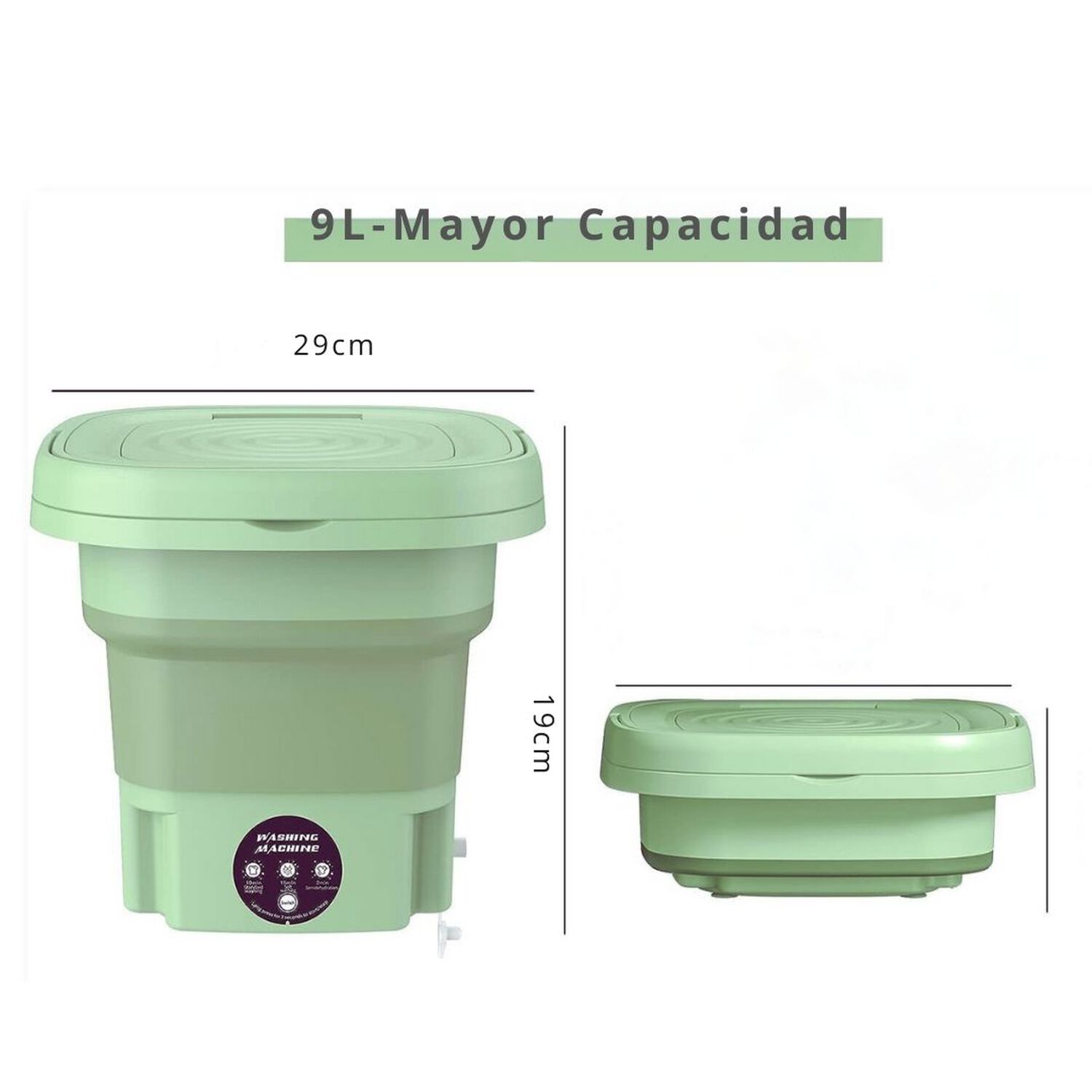 Mini Lavadora Port&aacute;til Plegable 9 Litros De Cubo Peque&ntilde;o Verde image number 2.0