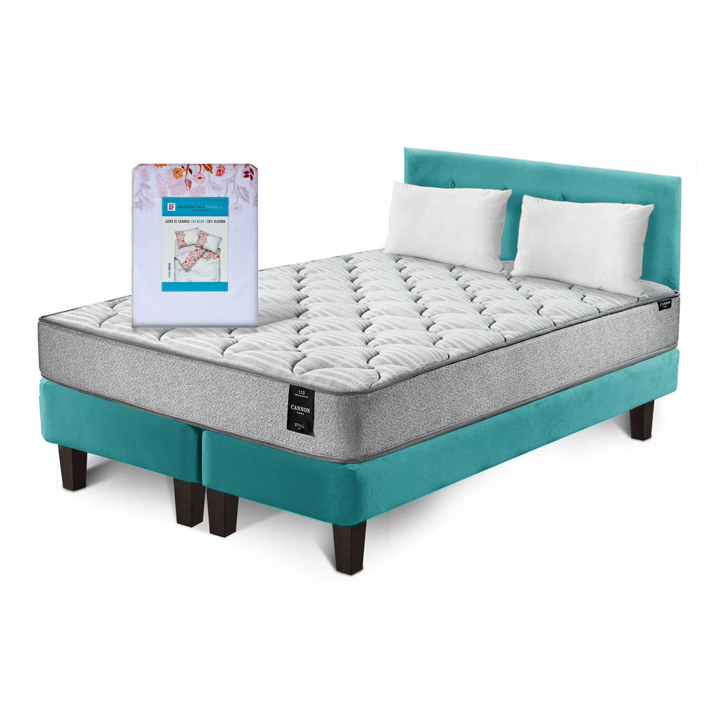 Combo Cama Cannon 2 Plazas Textil + Respaldo Tela Turquesa image number 1.0