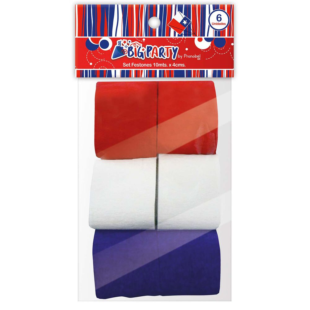 Set 6 Pcs Feston Tricolor 10 Metros X 4 Cm Big Party image number 1.0
