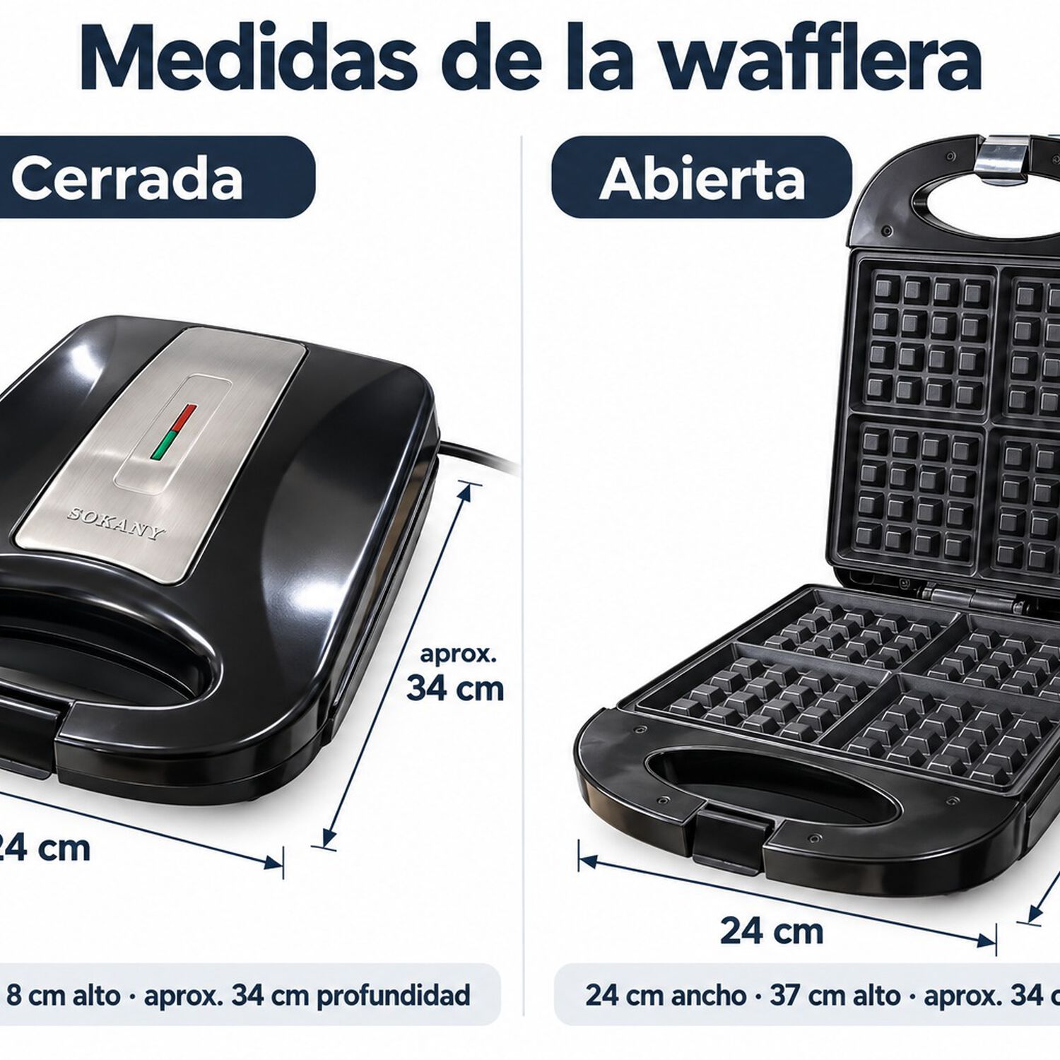 Wafflera El&eacute;ctrica Sokany 4 Waffles Cuadrados 1200w Antiadherente M&aacute;quina De Waffles Negra image number 7.0