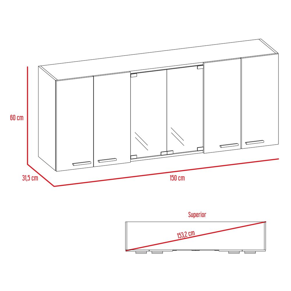 Mueble Superior De Cocina 6 Puertas 150x60x31,5 Cm Café Y Blanco image number 6.0