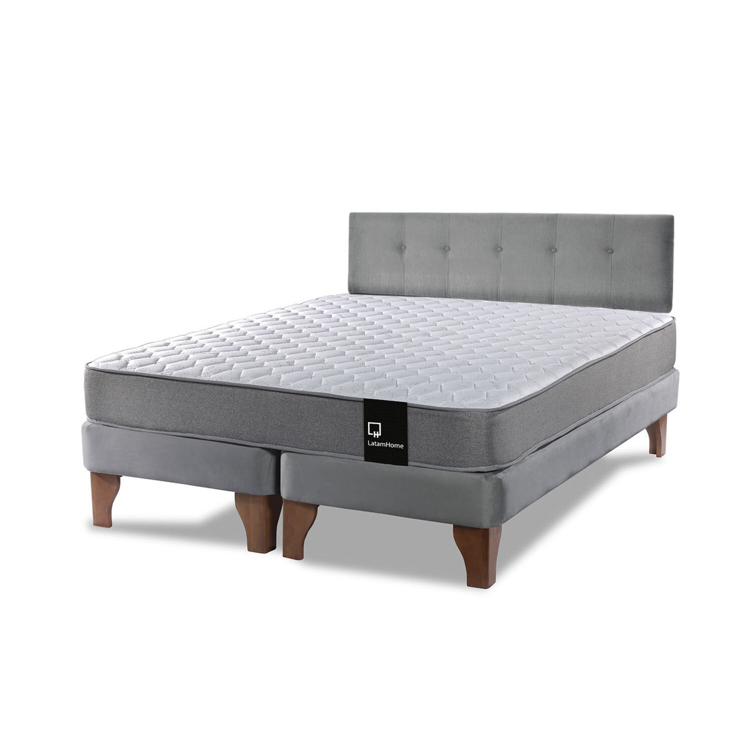 Cama Europea Zen Best Tela Velvet Gris 2 Plazas + Respaldo image number 1.0