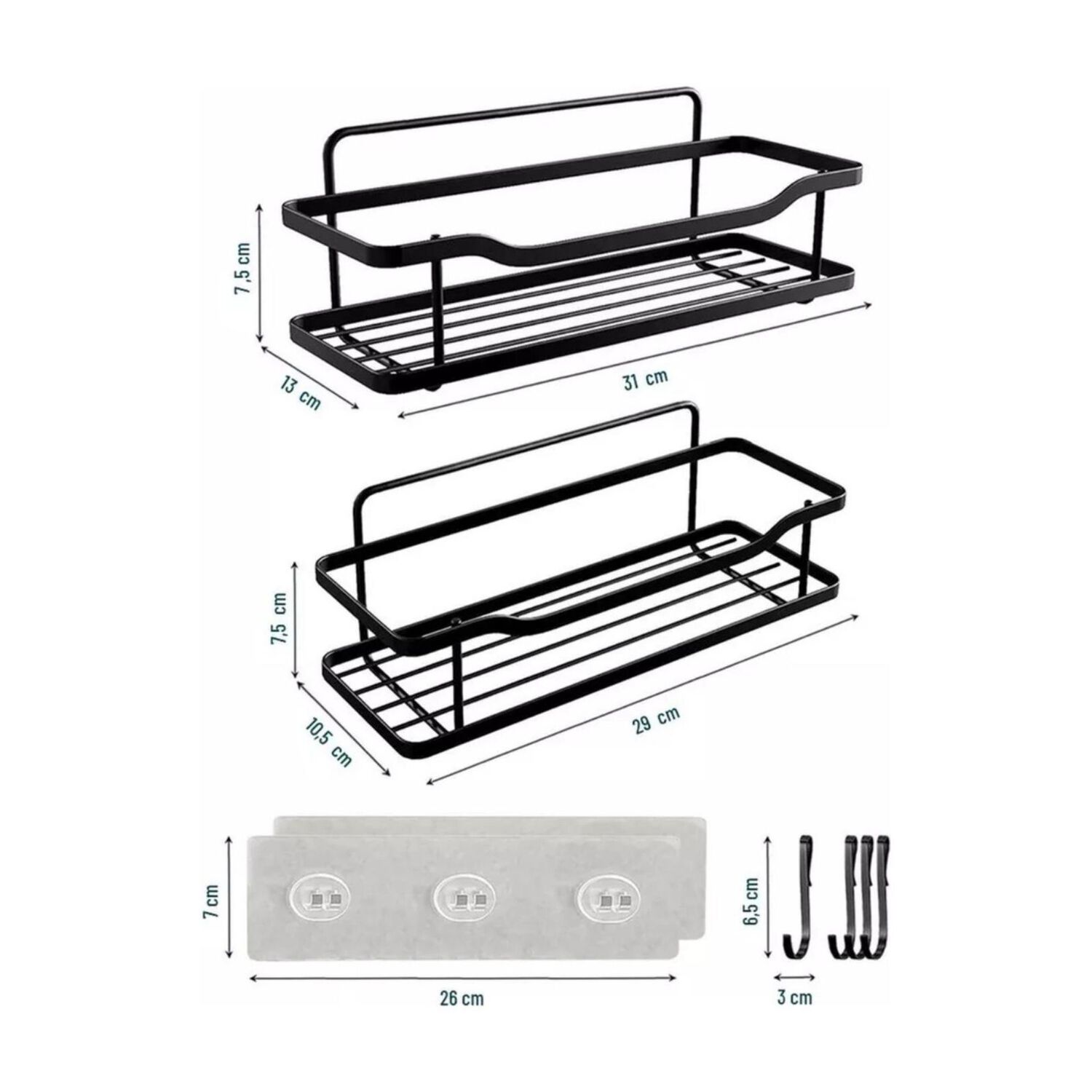 Organizador Ducha Ba&ntilde;o Adhesivo 2 Repisas 13x31x7.5 Cm Negro image number 3.0
