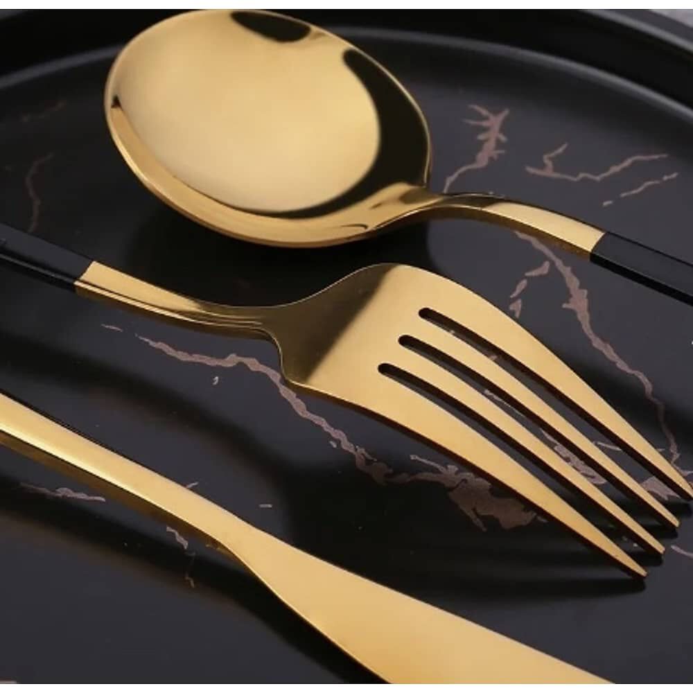 Set Cubiertos 16 Piezas Dorado Con Negro image number 2.0