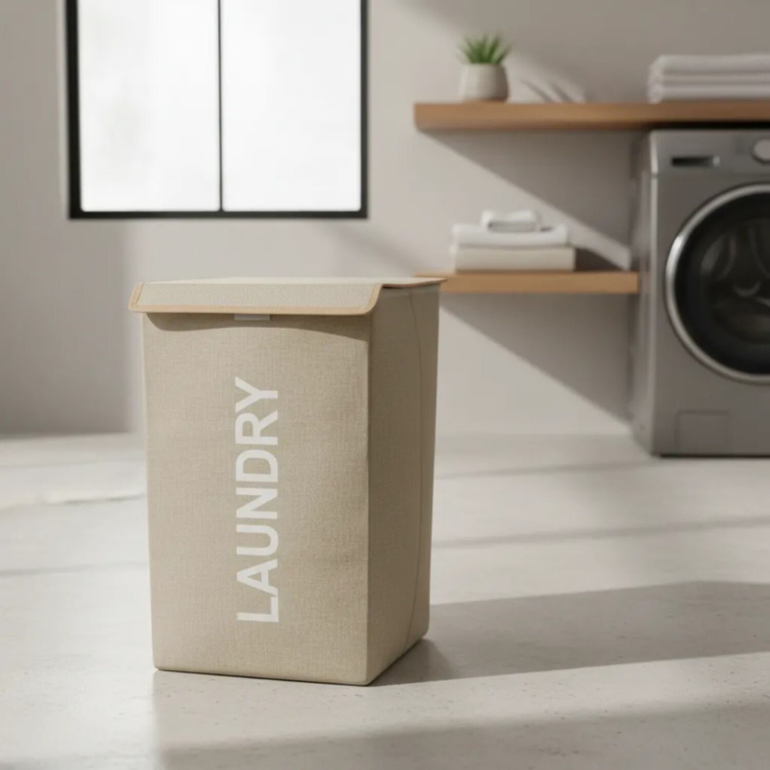 Canasto Organizador Para Ropa Laundry Beige Con Tapa image number 2.0