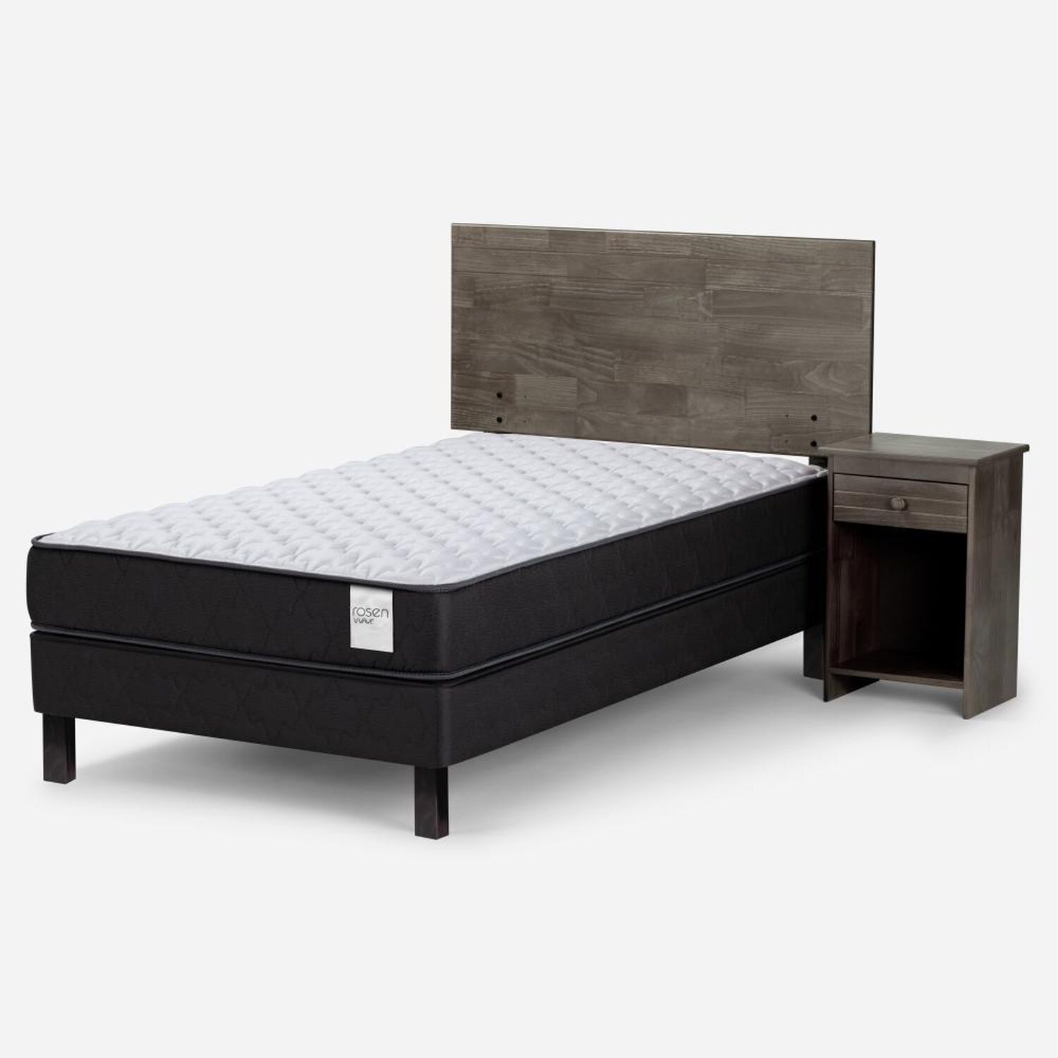 Cama Europea Rosen Wave / 1.5 Plazas / Base Normal + Set De Maderas Tabor Grafito image number 0.0