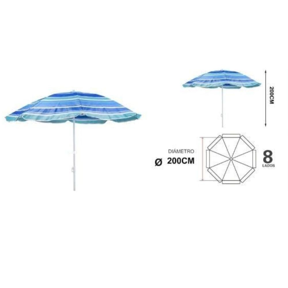 Sombrilla 2 Mts Diametro Playa Camping Diseño Rayas Colores Azules image number 1.0
