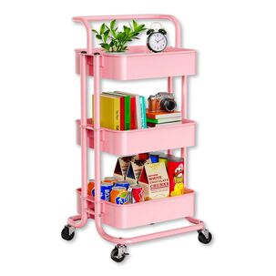 Carrito De Almacenamiento Organizador 3 Niveles Con Ruedas Color Rosado