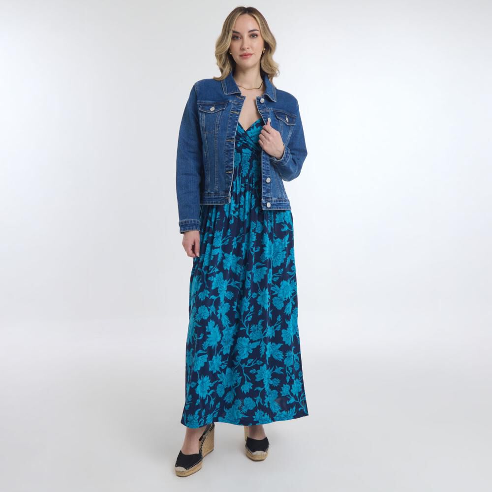 Vestido Largo Pabilo Escote Cruzado Y Panal El&aacute;sticado En Espalda Mujer Geeps image number 1.0