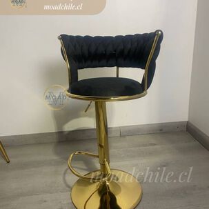 Taburete Queen Bar De Terciopelo Y Patas Doradas Con Altura Regulable