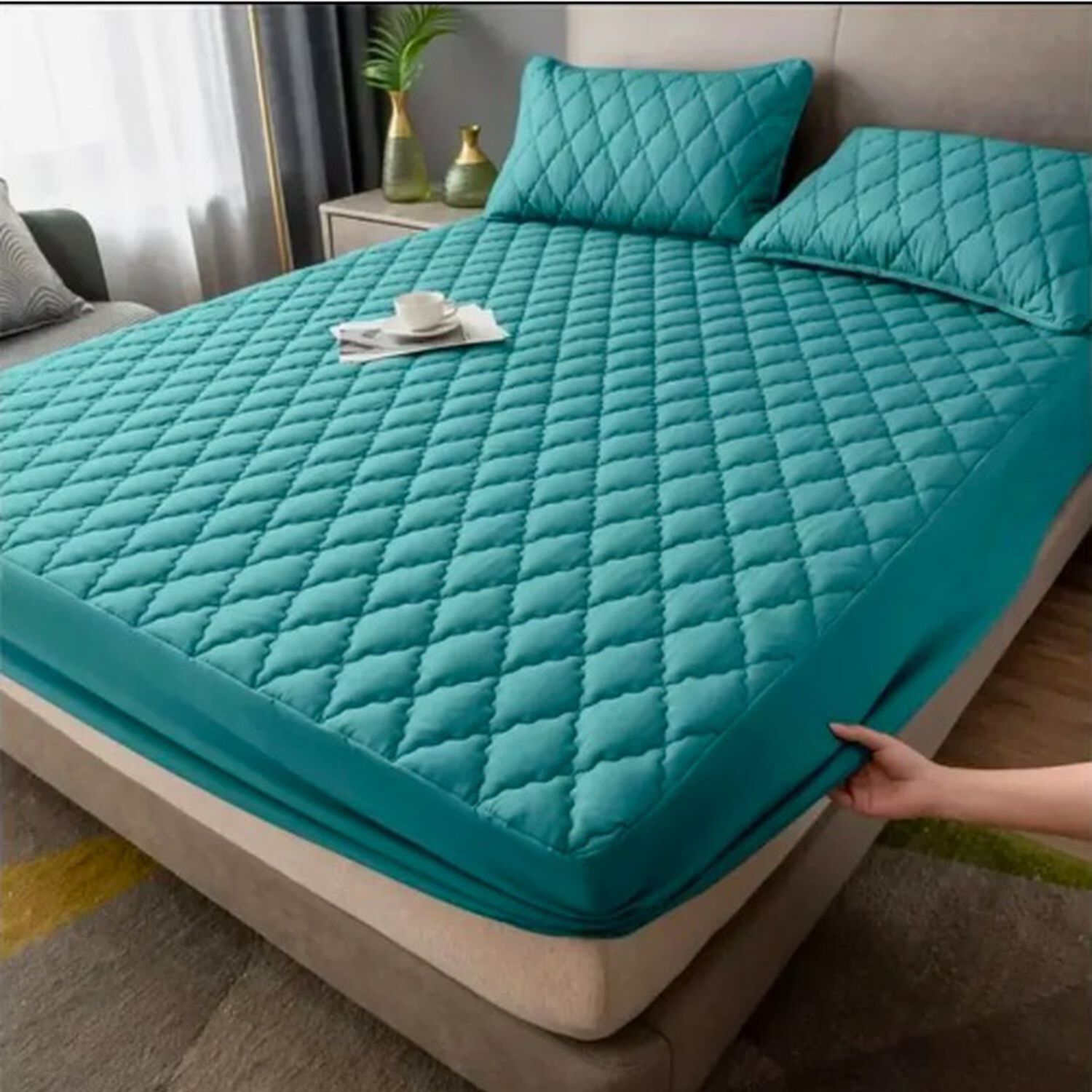 Cubrecolchon Impermeable 2 Plazas + Fundas Turquesa image number 2.0
