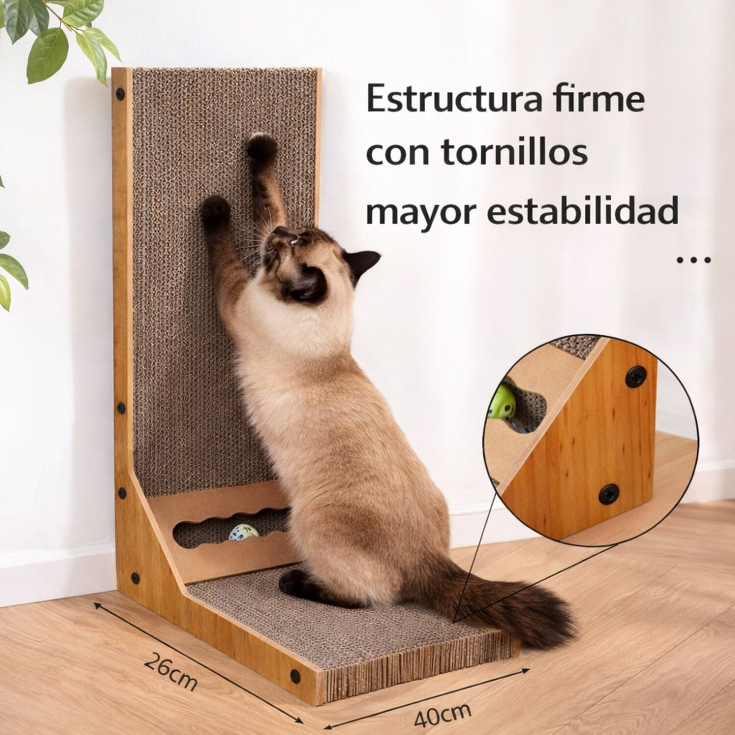 Rascador Para Gatos Madera Forma L Resistente Duradero image number 4.0