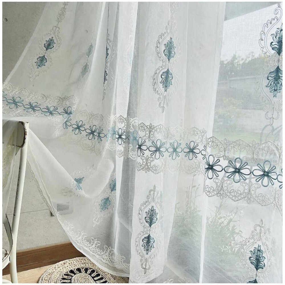 Set De 02 Visillos Bordados Con Argollas 140x230 Cm Mod02 image number 0.0