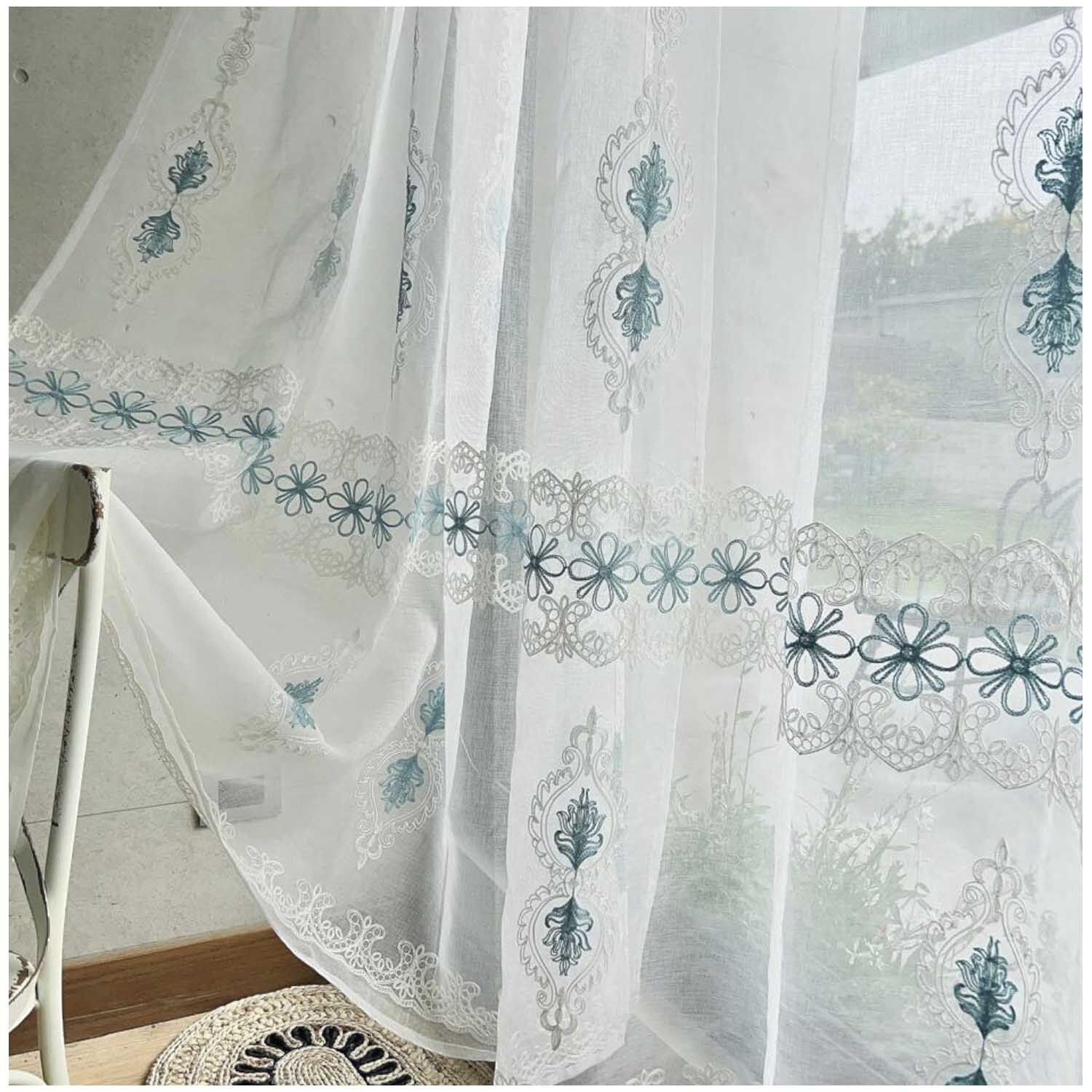 Set De 02 Visillos Bordados Con Argollas 140x230 Cm Mod02 image number 0.0